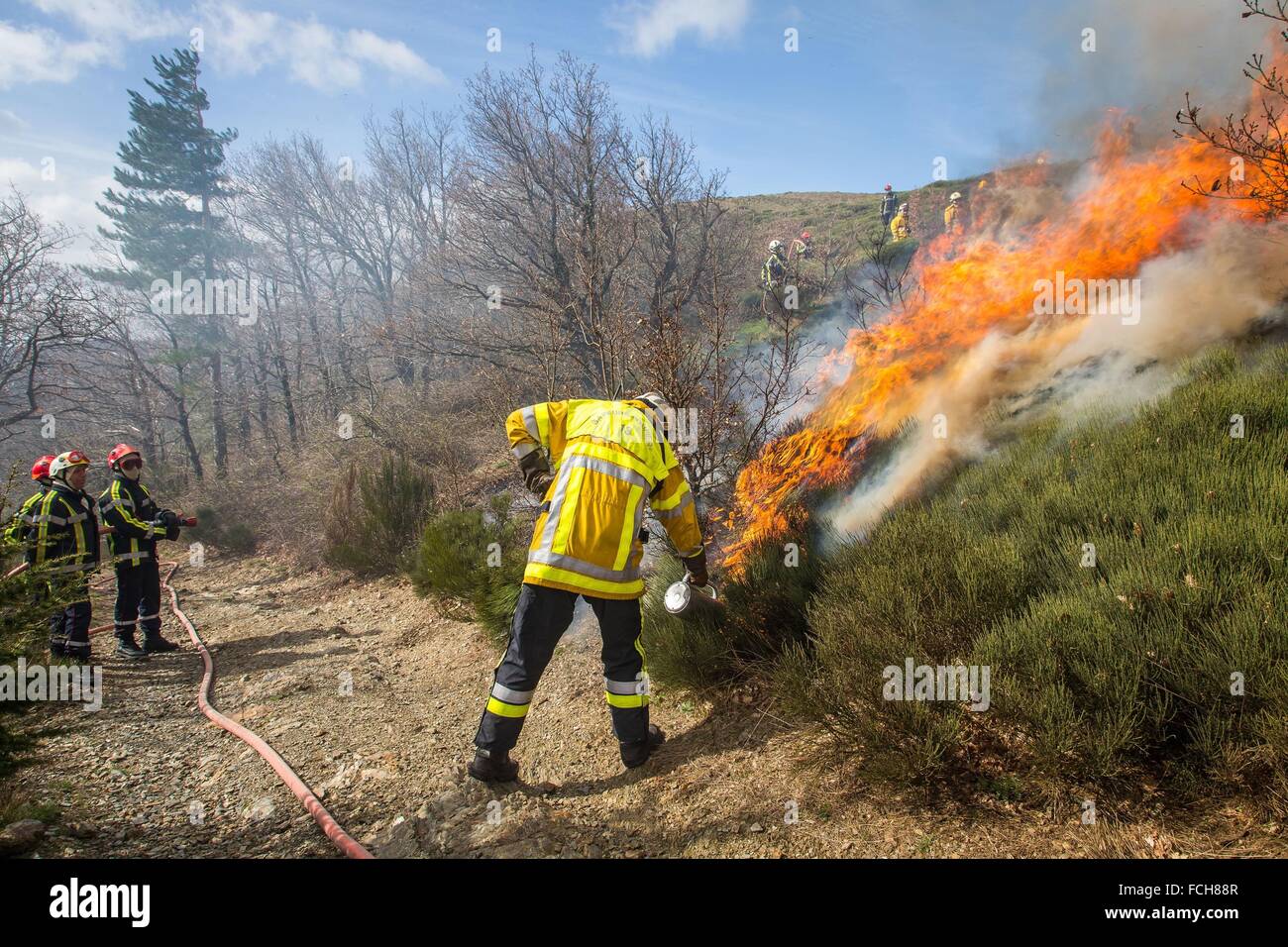 TACTICAL FIRE, FIREFIGHTERS Stock Photo