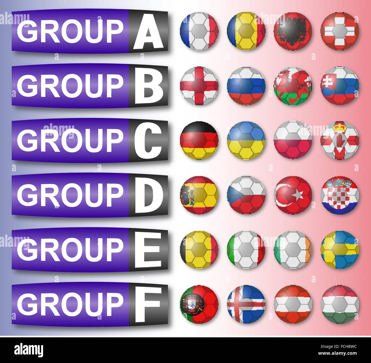 flags football championship are divided into groups Stock Vector Image