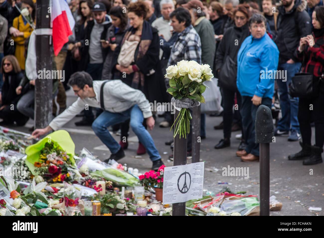 PARIS TERRORIST ATTACKS COMMITTED BY MEMBERS OF ISIS, ISLAMIC STATE, 11TH ARRONDISSEMENT, PARIS (75), ILE DE FRANCE, FRANCE Stock Photo