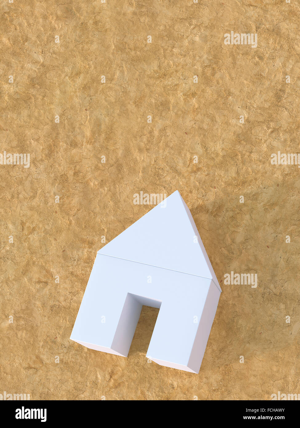 3d Illustration, white house on sand beach Stock Photo