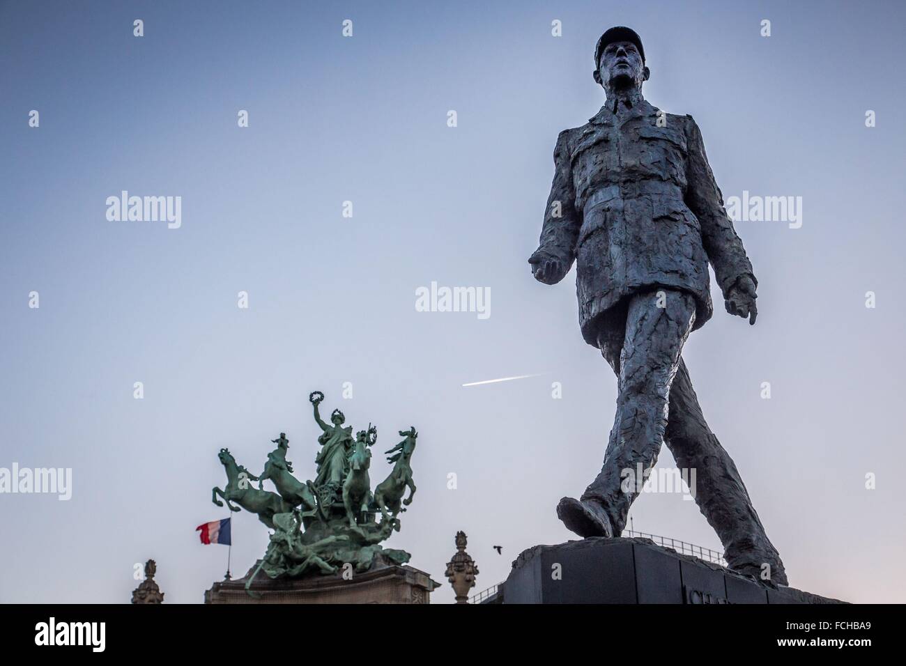 STATUE OF GENERAL CHARLES DE GAULLE, GRAND PALAIS, PARIS Stock Photo