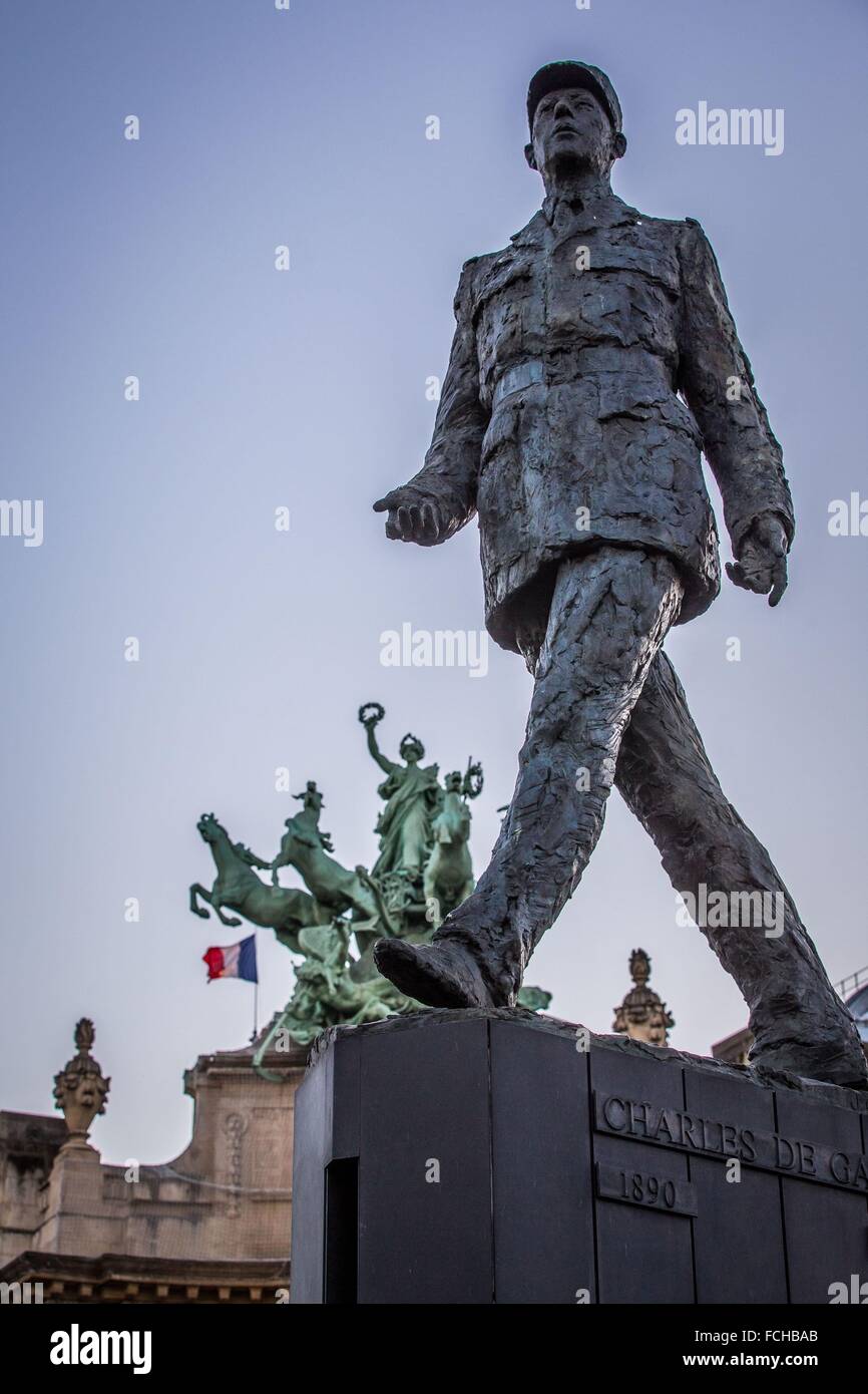 STATUE OF GENERAL CHARLES DE GAULLE, GRAND PALAIS, PARIS Stock Photo