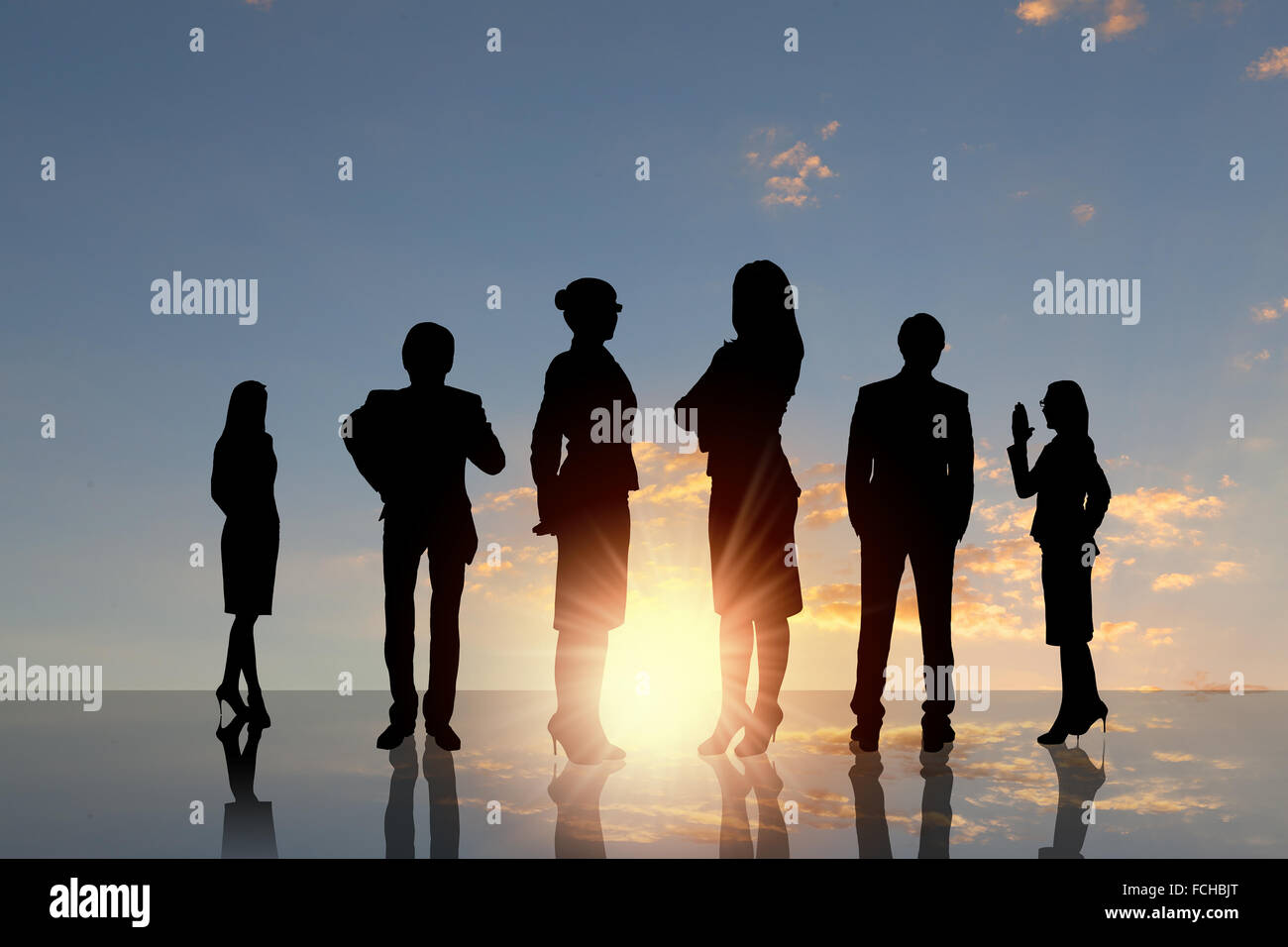 Silhouettes of business people standing in line Stock Photo - Alamy