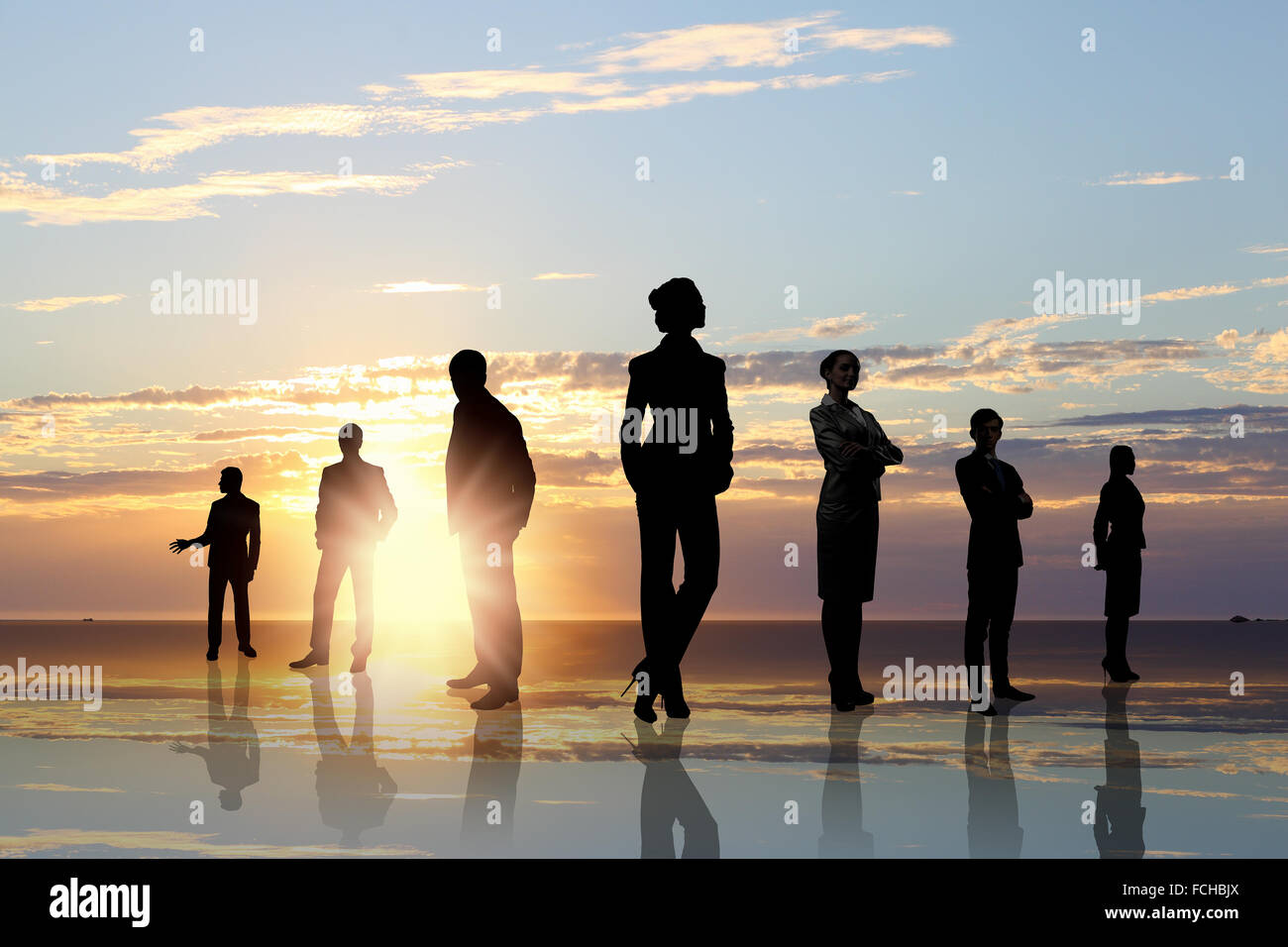 Silhouettes of business people standing in line Stock Photo - Alamy