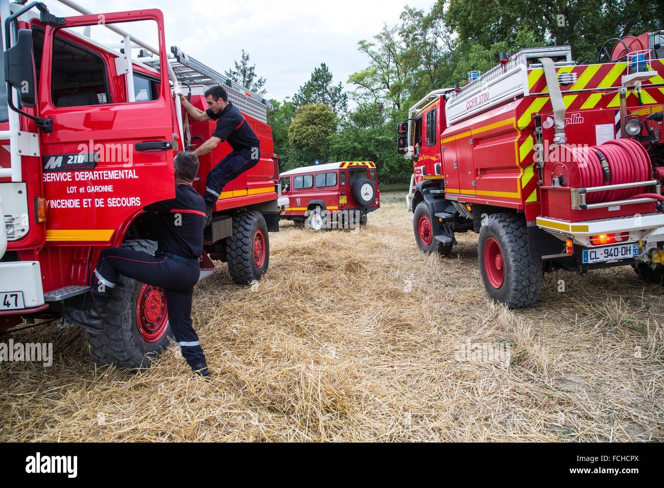 FIREFIGHTERS IN FRANCE Stock Photo