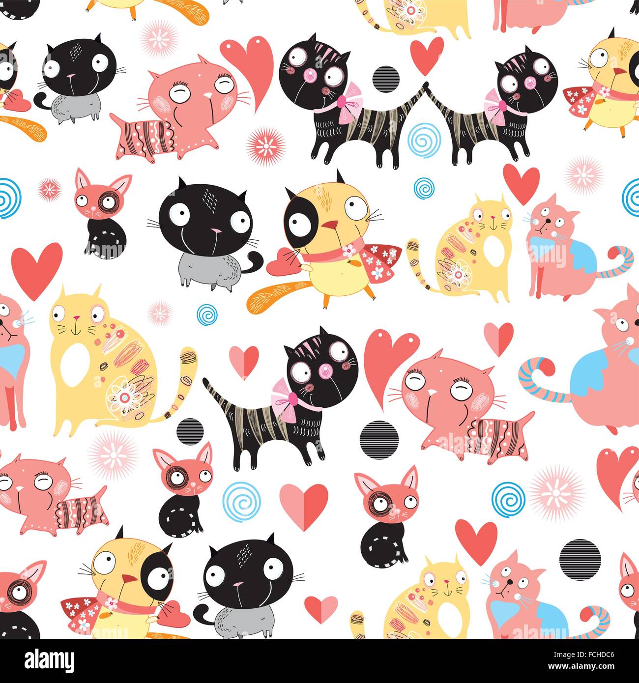 Seamless graphic pattern of cat lovers on a white background Stock ...