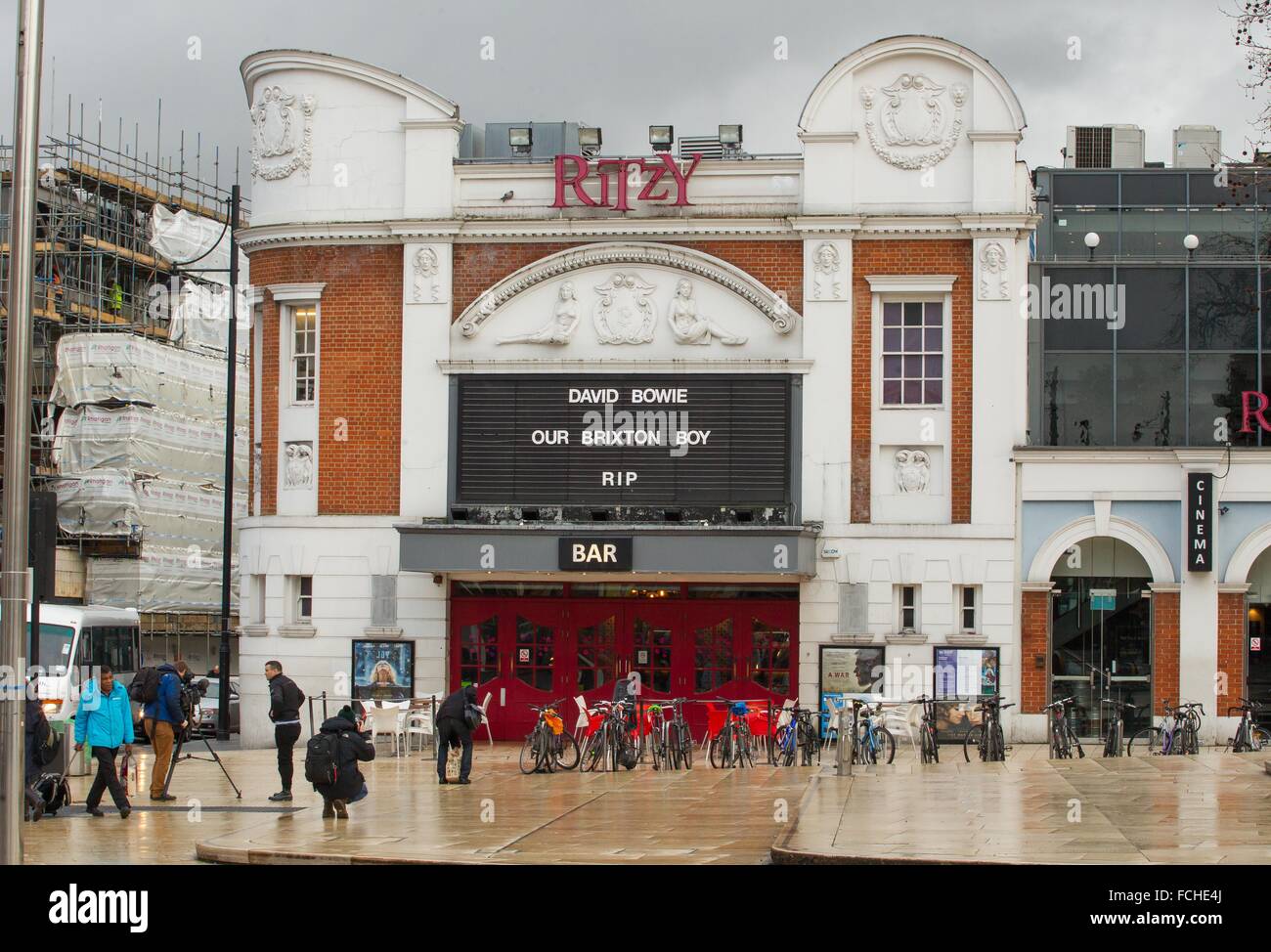 The Ritzy Cinema in Brixton pays tribute to local hero David Bowie with their film showings display. Stock Photo