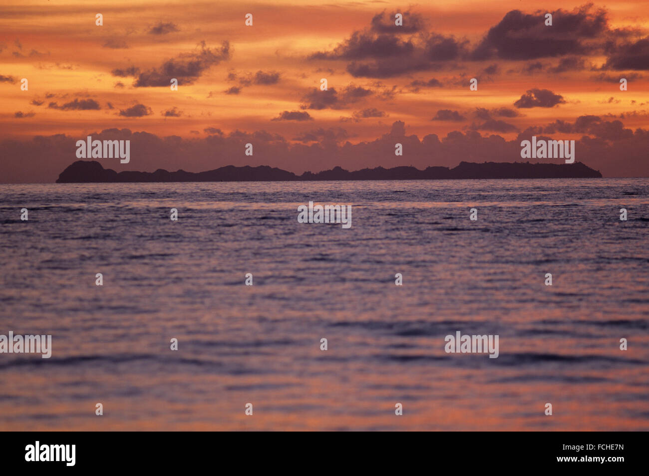 Sunset in the Republic of Palau, an island country in the western chain of the Caroline Islands, Pacific Ocean Stock Photo