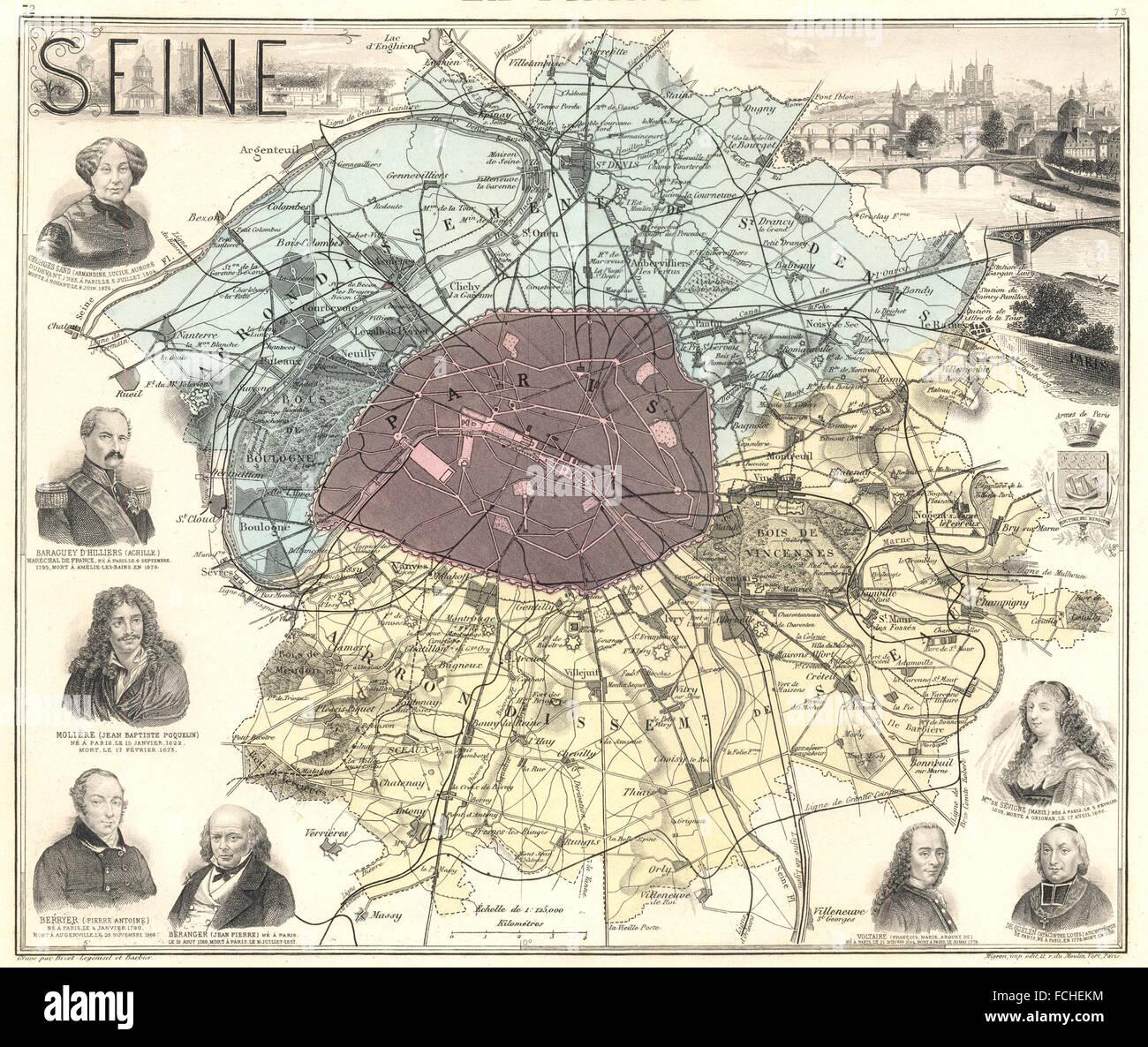Seine Seine Departement Paris Paris Vignette Vuillemin 1903 Antique Map Stock Photo Alamy