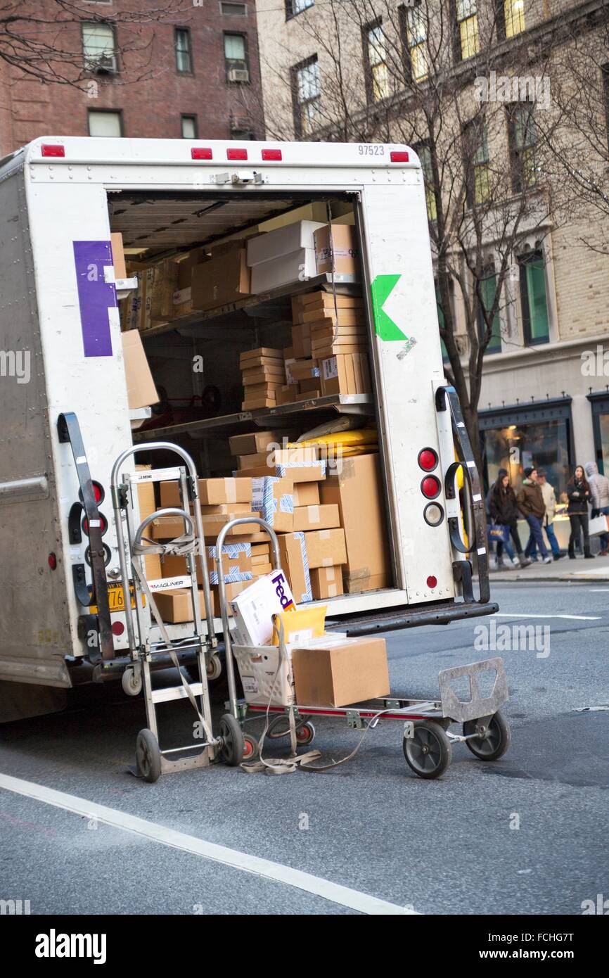 Fedex Truck, Parked on Madison Avenue, New York City, Unloading