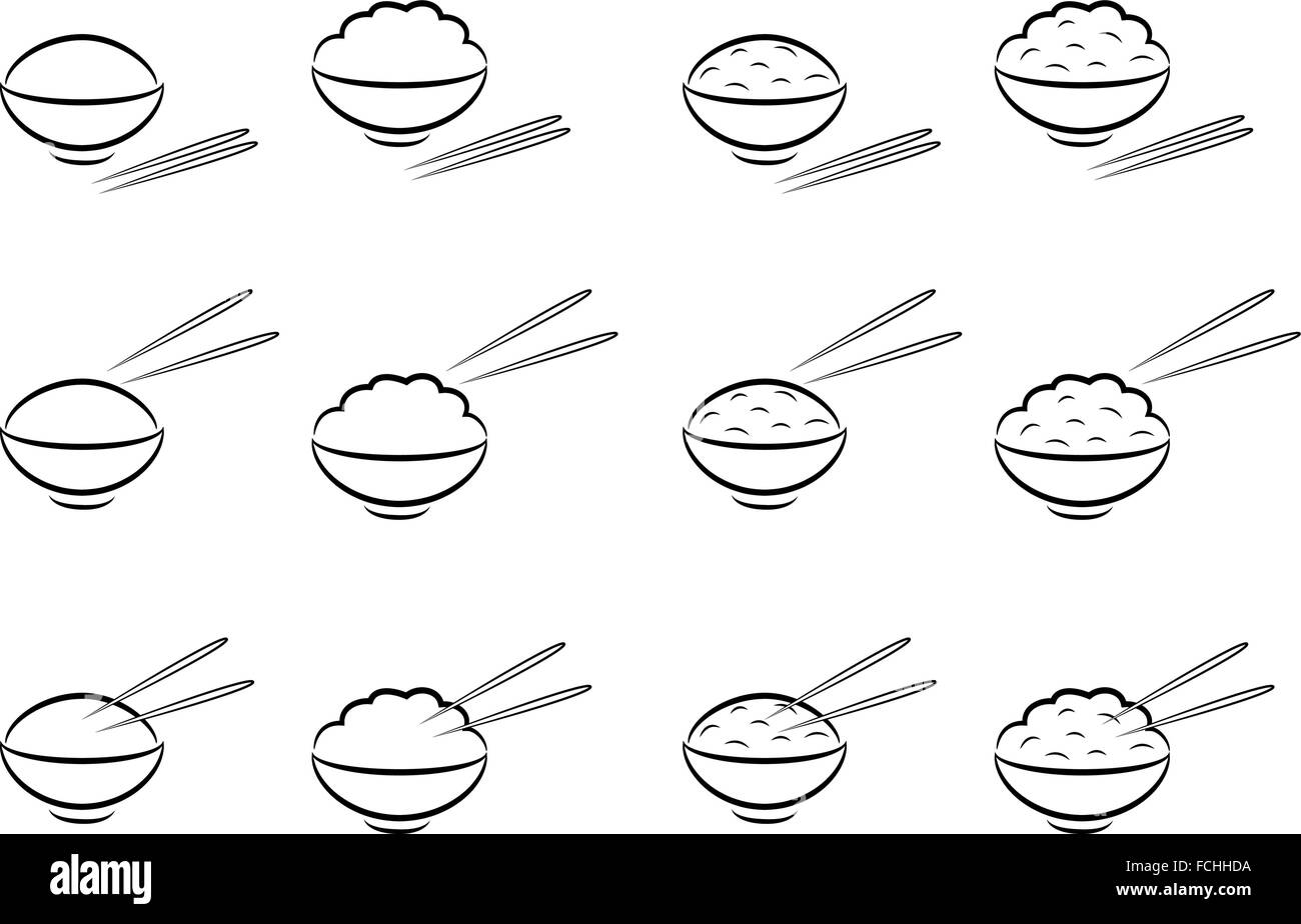 Rice Bowl symbol with chopsticks in line art style Stock Vector