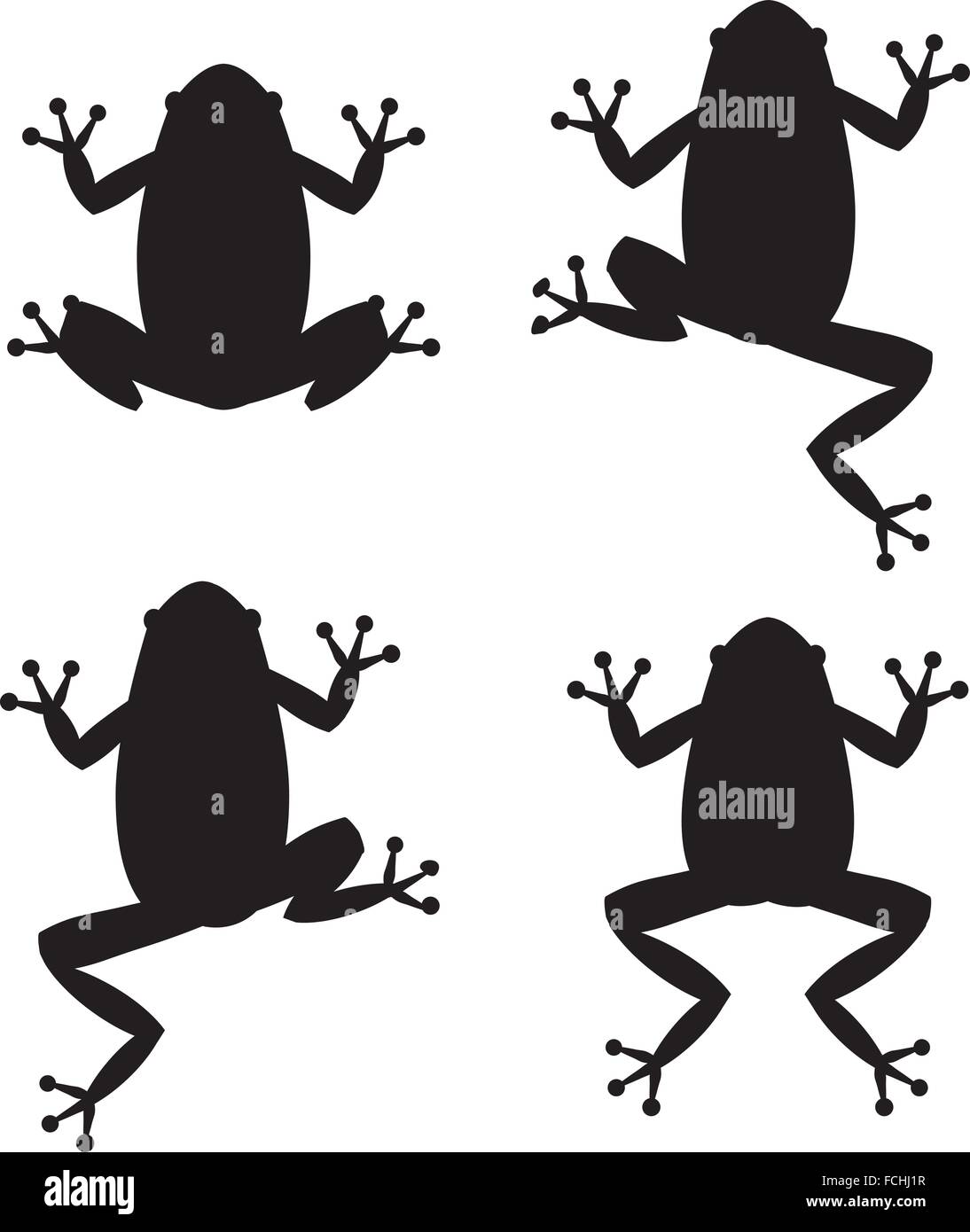 Set of frog silhouettes on white background, vector Stock Vector
