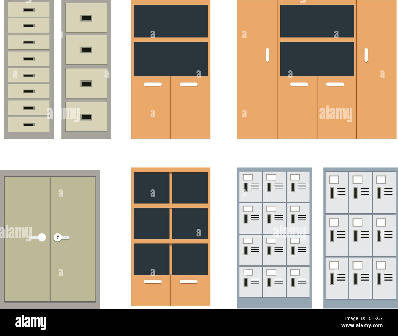 Set of office and locker in flat style, vector Stock Vector