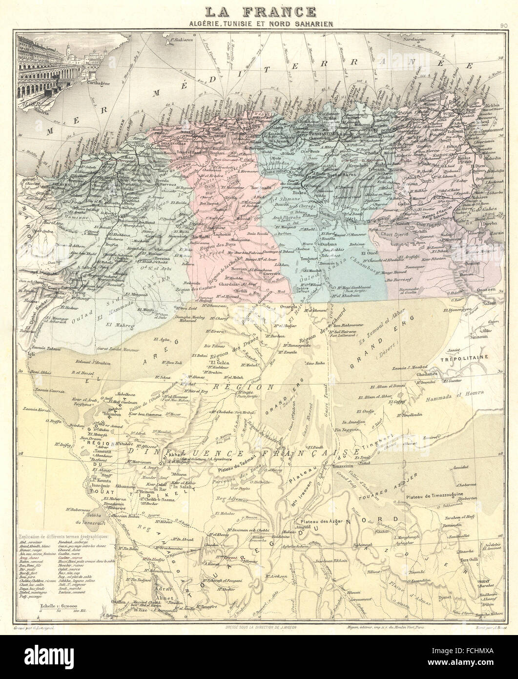 NORTH AFRICA: Tunisie Algérie Saharien. Vuillemin., 1903 antique map Stock Photo