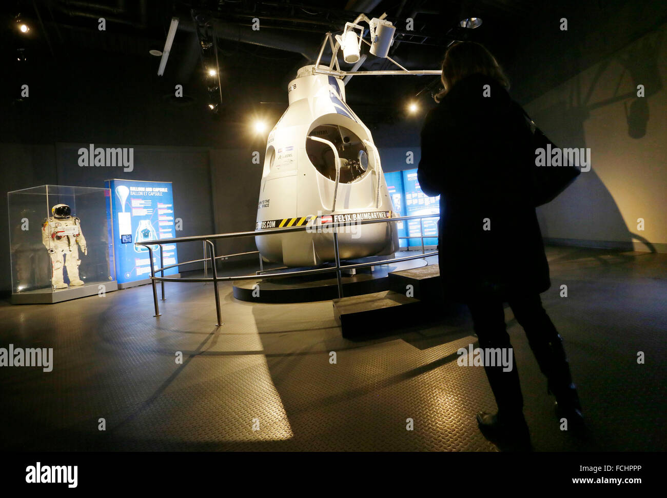 Vancouver 14th Oct 12 The Pressurized Suit And Capsule Used During Red Bull Stratos Mission By Austrian Skydiver Felix Baumgartner In 12 For His Record Jump Are Displayed At The Red Bull