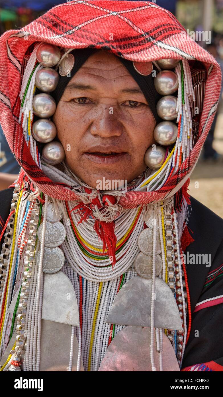 Portrait of an old Akha woman in Mae Salong, Chiang Rai Province ...