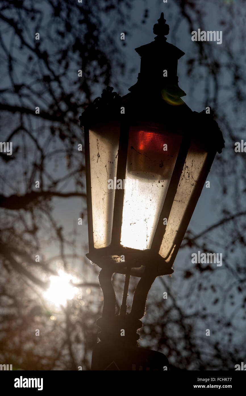 Prague lantern in the winter sun, lamp on Prague Kampa Island Mala Strana Prague streetlamp Stock Photo