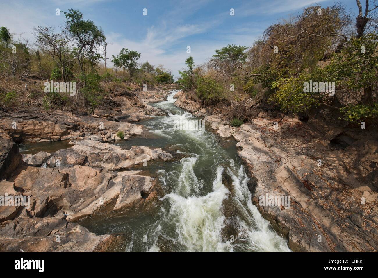 Li Phi Falls, Don Khon Island, Laos. Stock Photo