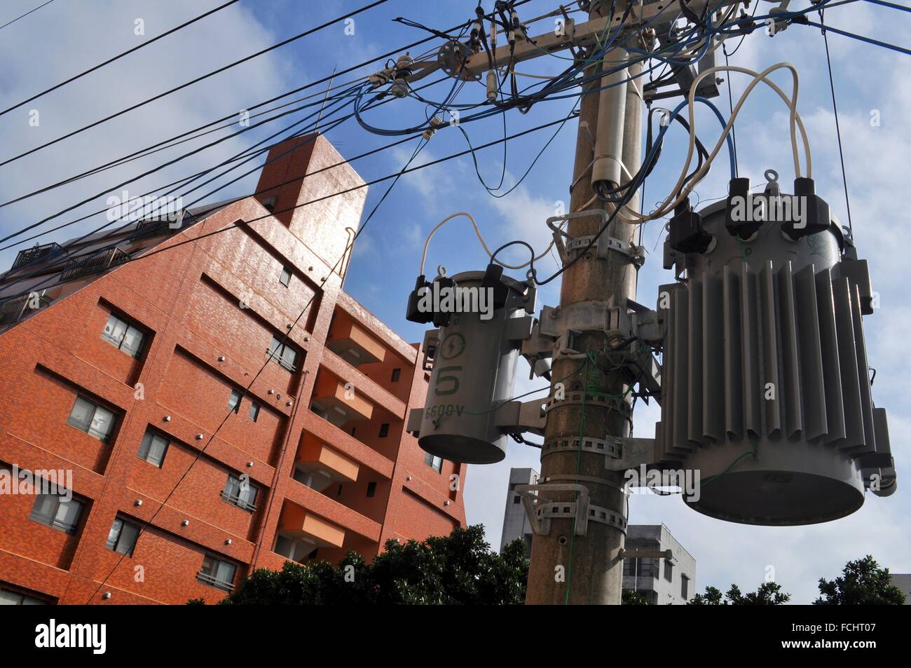 Naha, Okinawa, Japan electricity wires and poles too near to