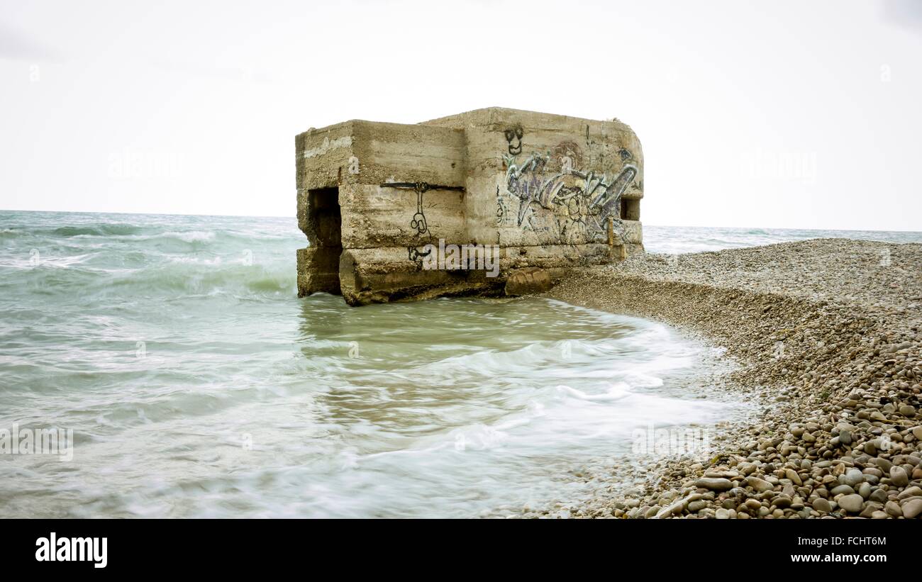 bunker from the Spanish civil war, in the Mediterranean Sea, Spain