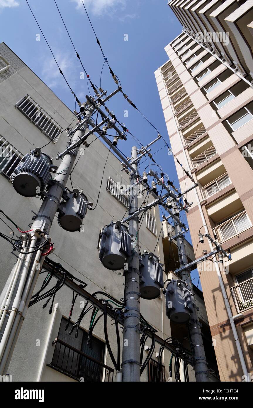 Naha, Okinawa, Japan electricity poles and wires too near to