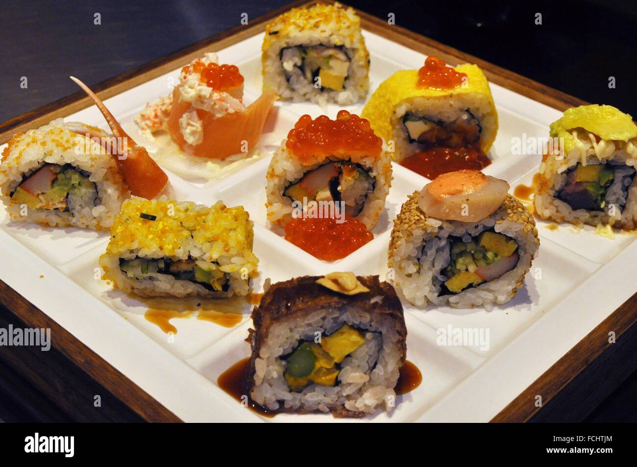 Okinawa Japan Plastic Sushi Displayed At The Entrance Of A Restaurant At Aeon Mall Okinawa Rycom In Kitanakagusuku Stock Photo Alamy