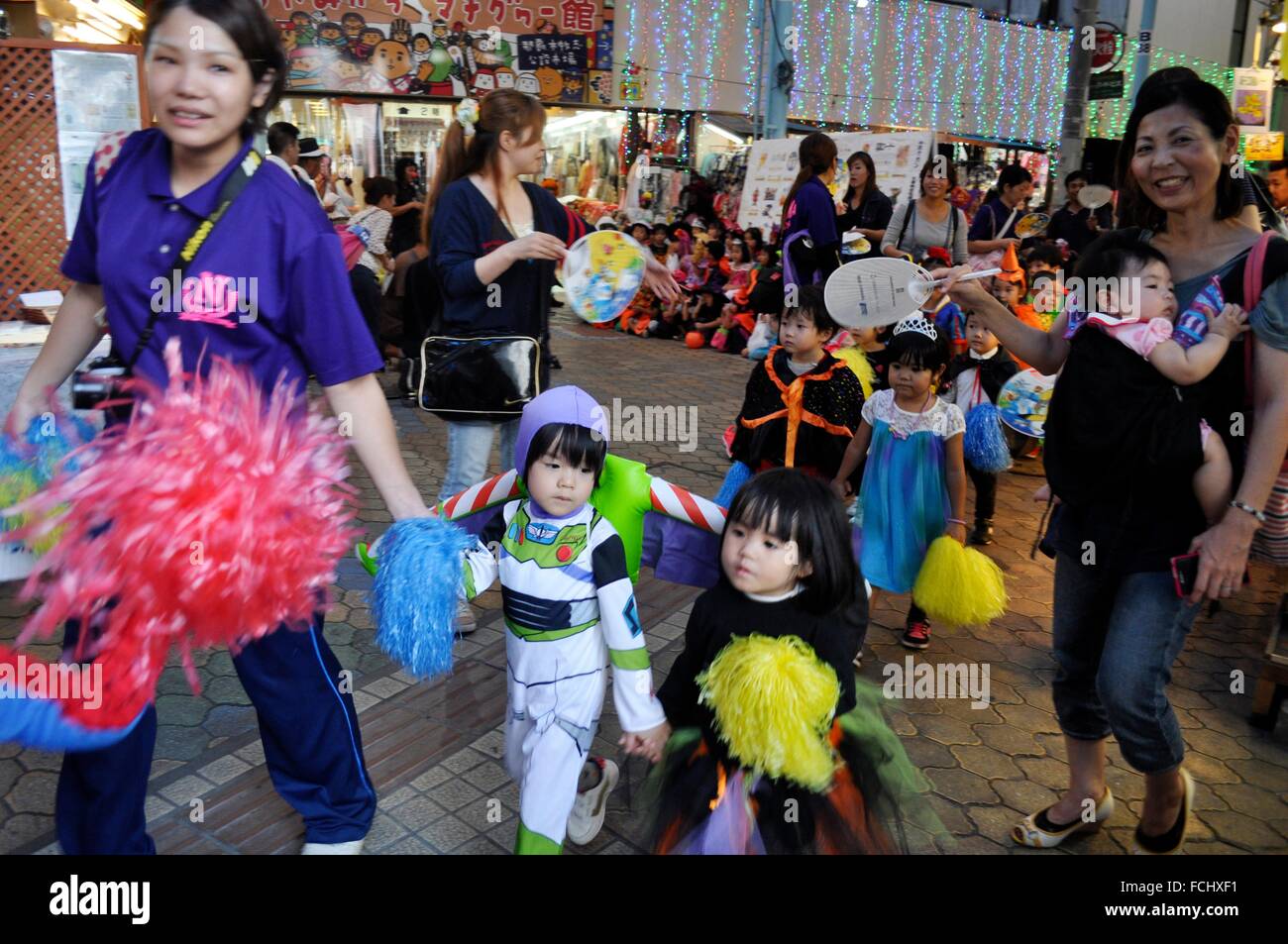 Naha, Okinawa, Japan children celebrating Halloween in Heiwadori