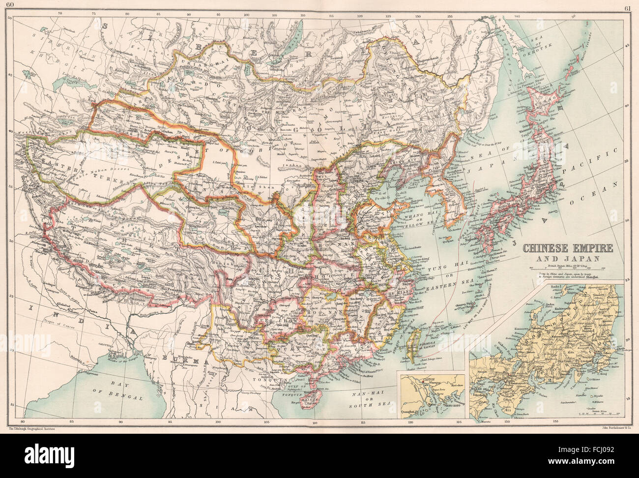 EAST ASIA: Chinese Empire China Japan Mongolia Korea; Canton Guangdong, 1891 map Stock Photo