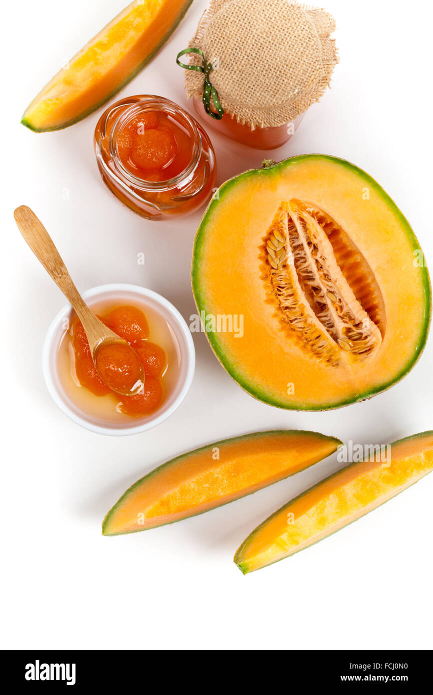 Cantaloupe Melon Jam or Compote on white background Stock Photo Alamy