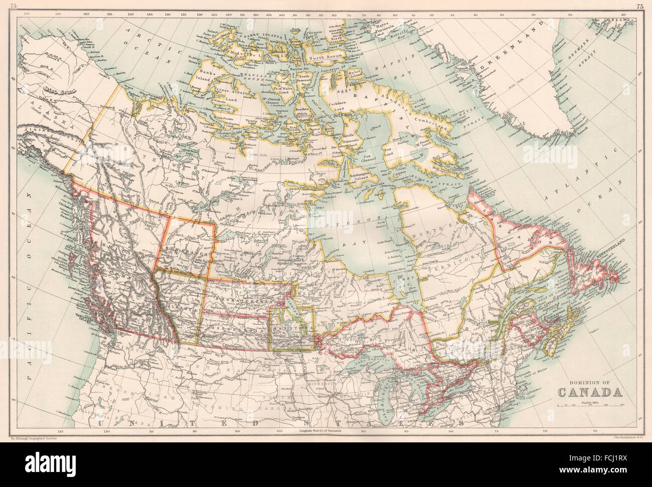 DOMINION OF CANADA: Shows provinces. Athabasca/Assiniboia, 1891 antique map Stock Photo