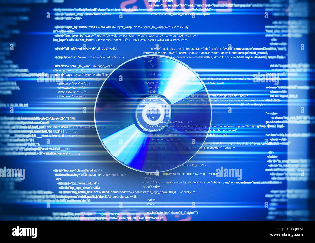 One cd disc on blue digital background Stock Photo
