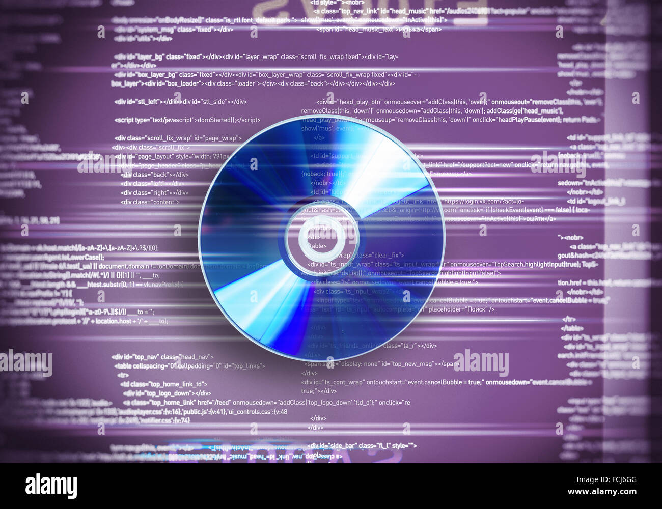 One cd disc on purple digital background Stock Photo