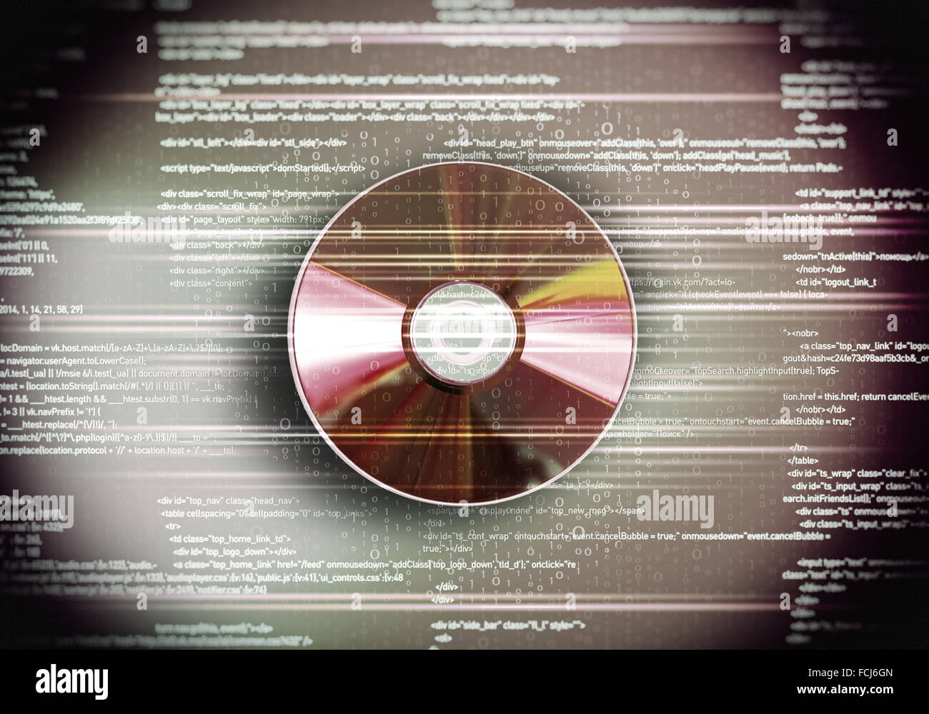 One cd disc on red digital background Stock Photo