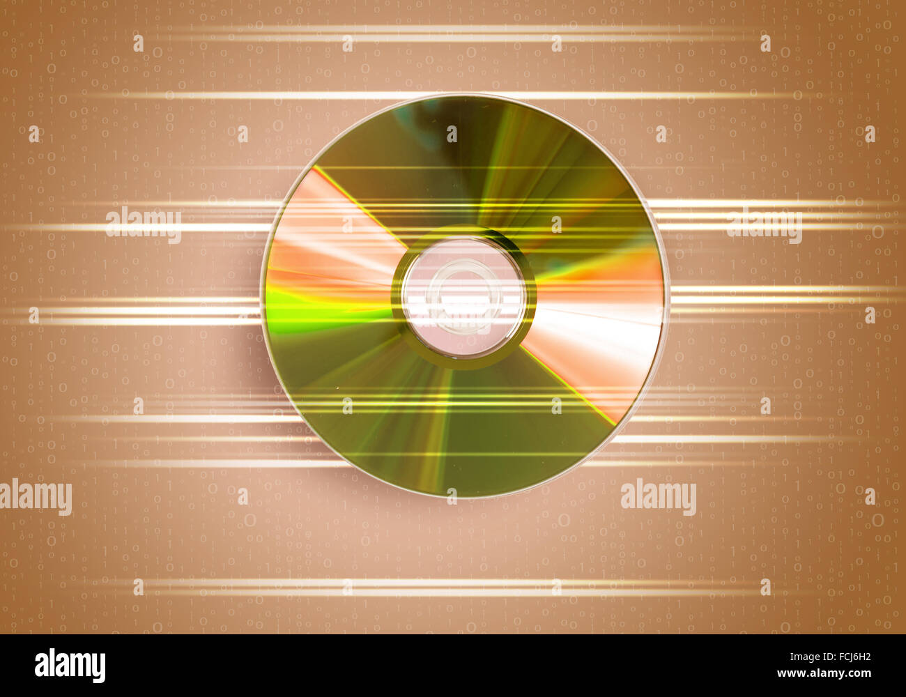 One cd disc on yellow digital background Stock Photo