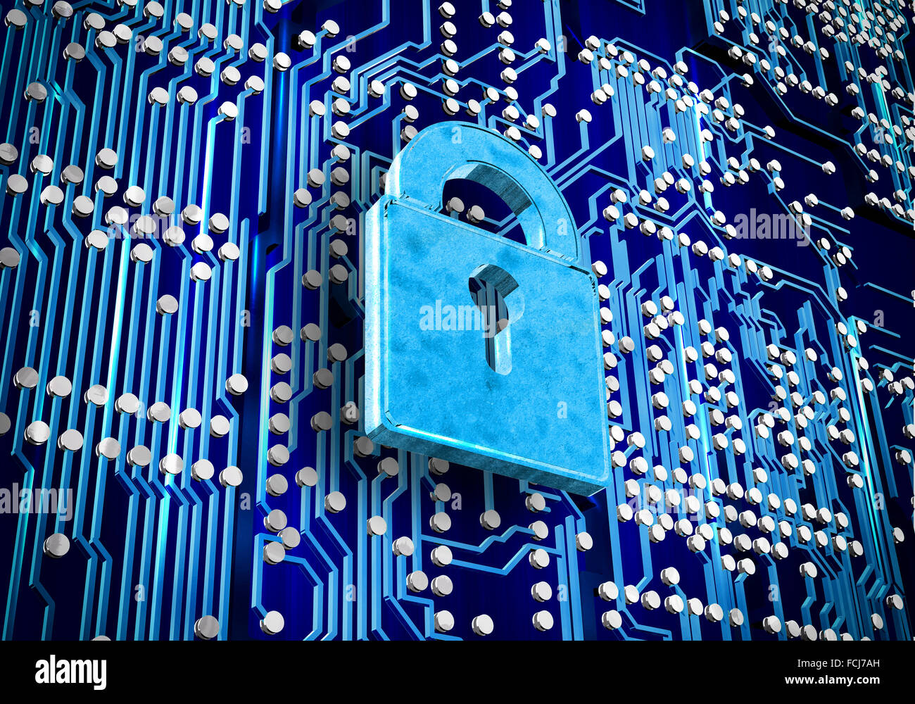 Conceptual digital image of lock on circuit background Stock Photo - Alamy