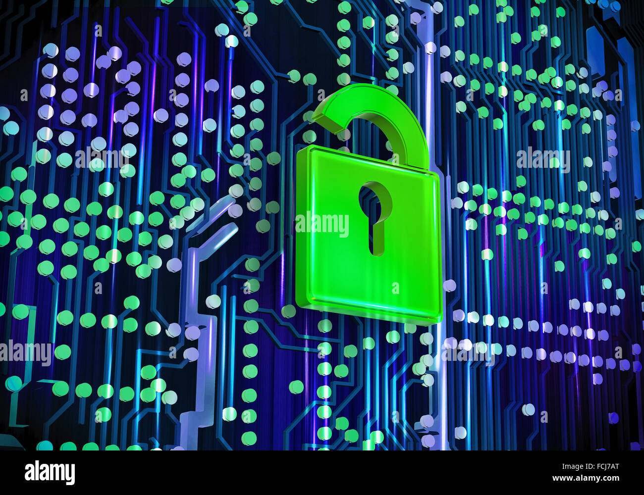 Conceptual digital image of lock on circuit background Stock Photo - Alamy