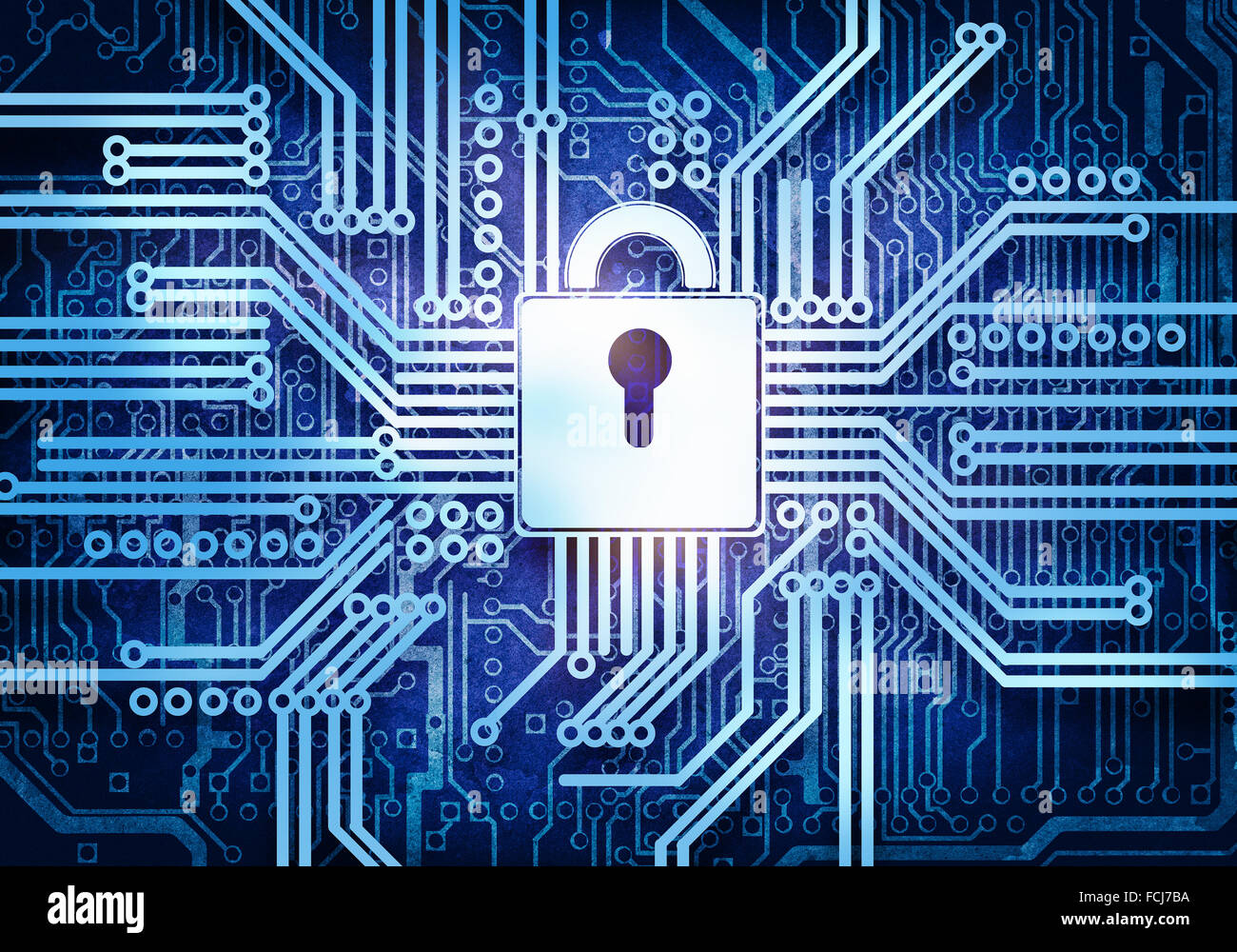 Conceptual digital image of lock on circuit background Stock Photo - Alamy