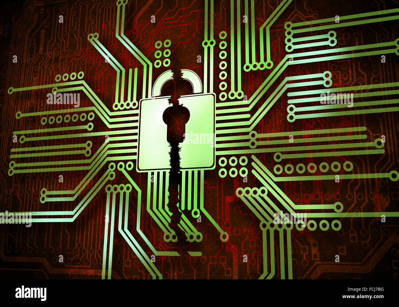 Conceptual digital image of lock on circuit background Stock Photo - Alamy