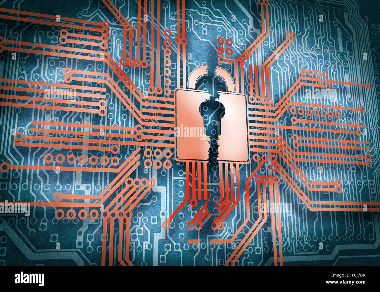 Conceptual digital image of lock on circuit background Stock Photo - Alamy
