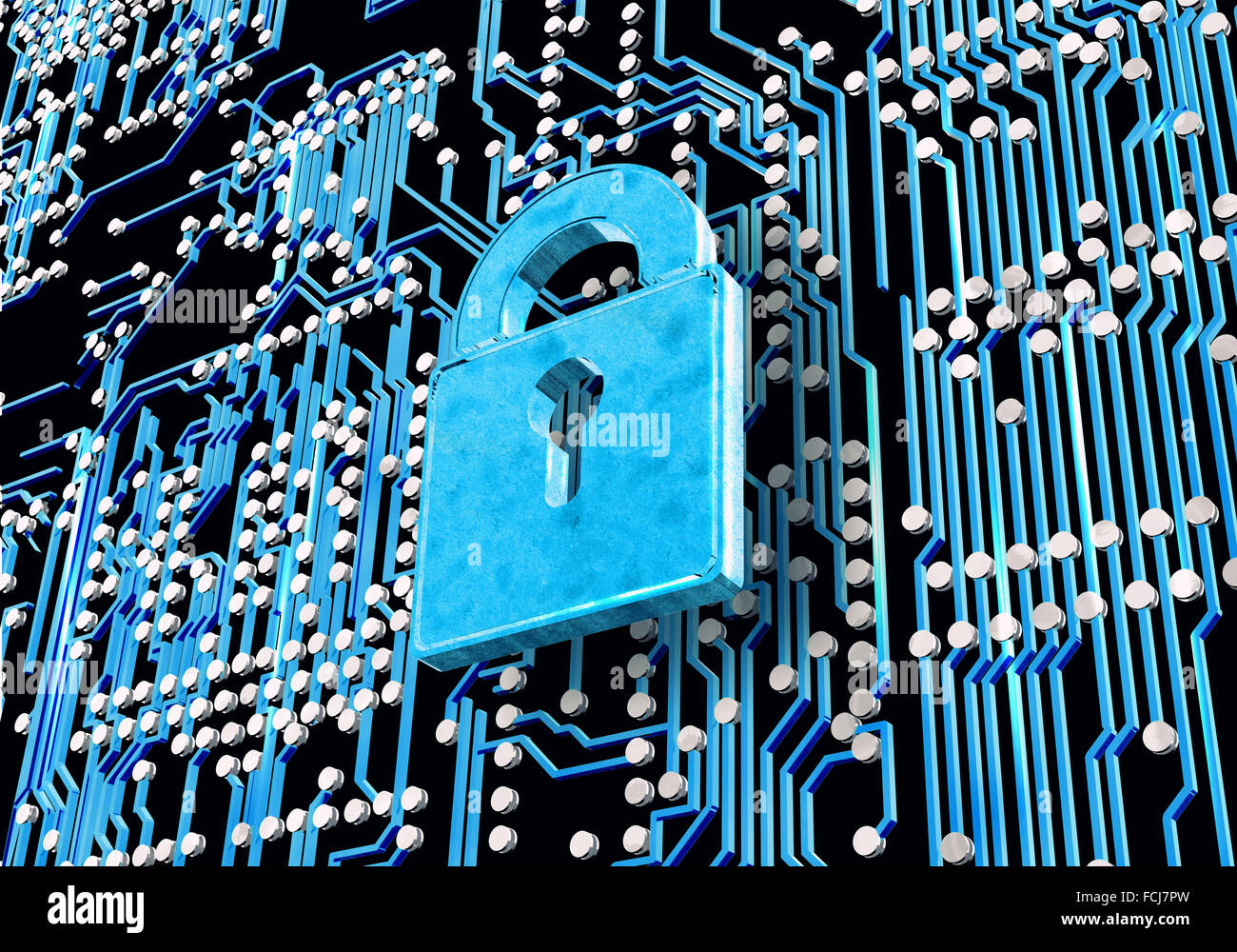Conceptual digital image of lock on circuit background Stock Photo - Alamy