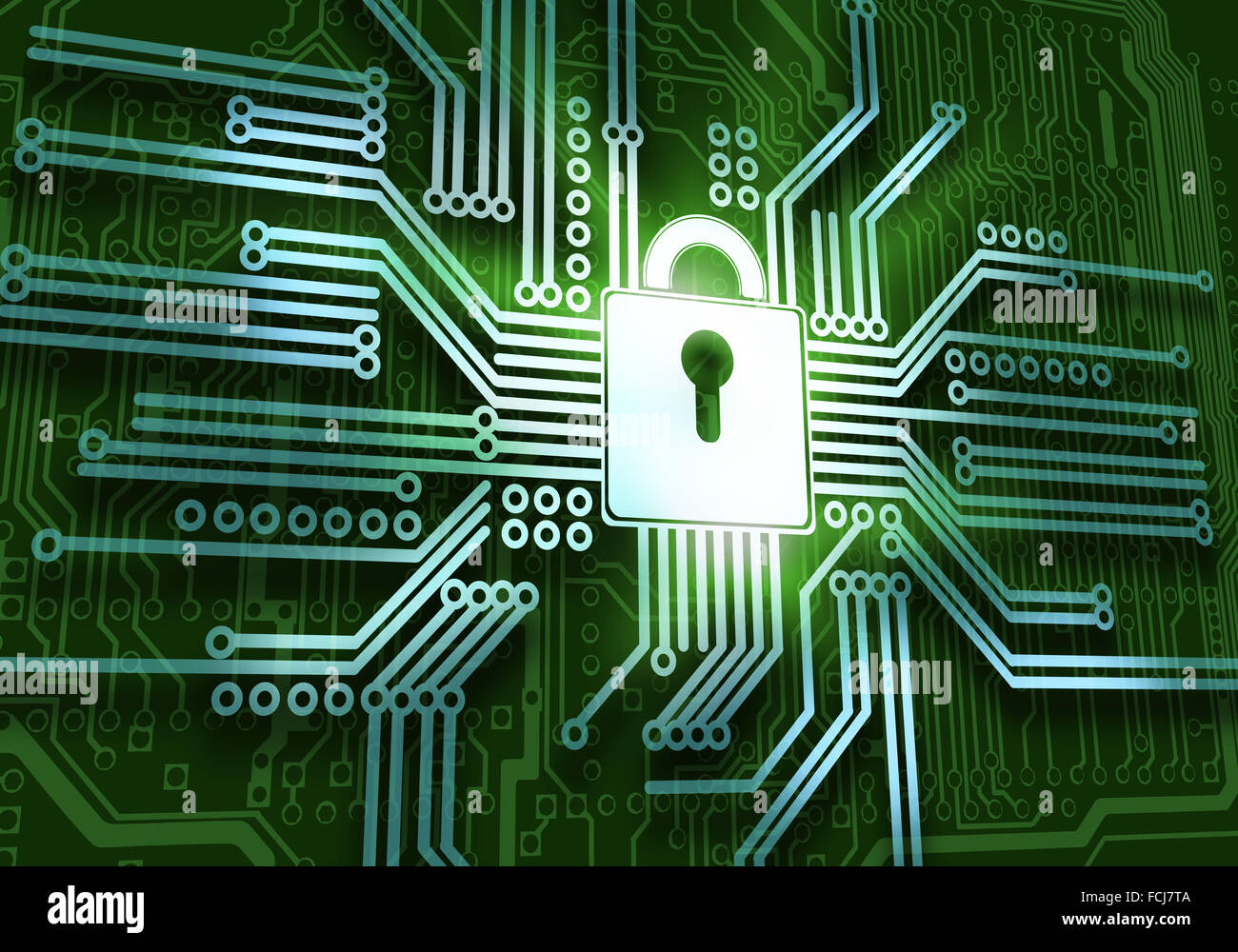 Conceptual digital image of lock on circuit background Stock Photo - Alamy