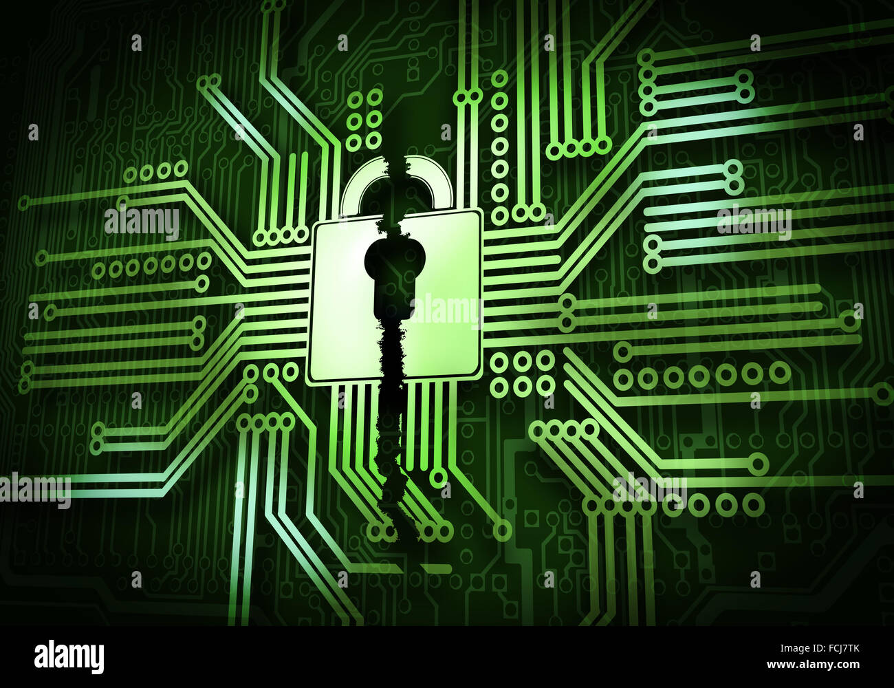 Conceptual digital image of lock on circuit background Stock Photo - Alamy