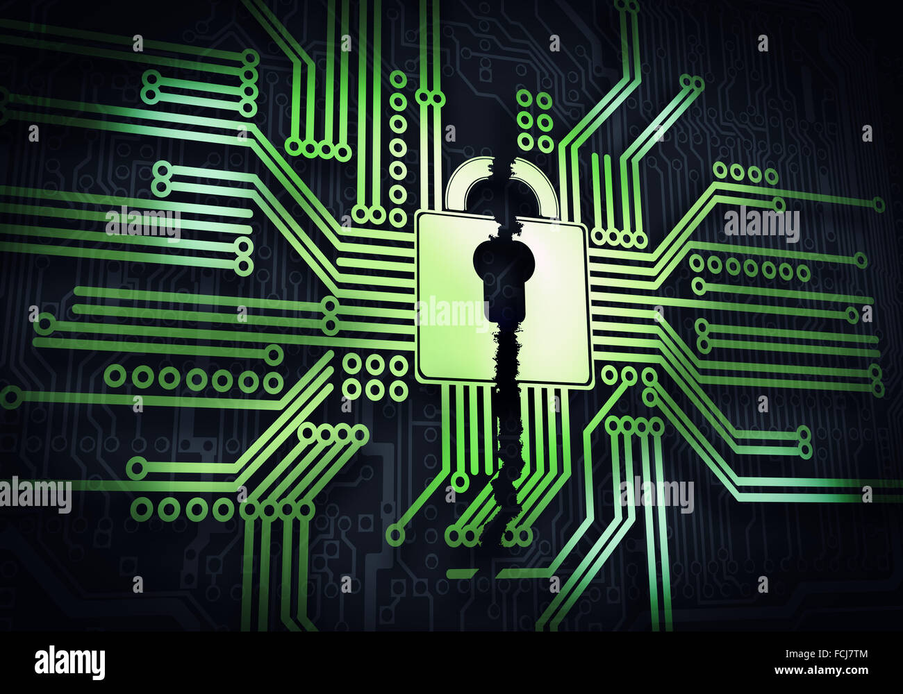 Conceptual digital image of lock on circuit background Stock Photo - Alamy