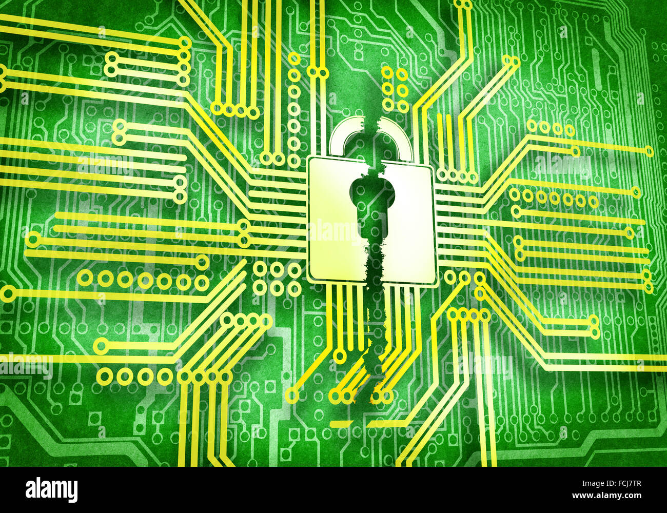 Conceptual digital image of lock on circuit background Stock Photo - Alamy