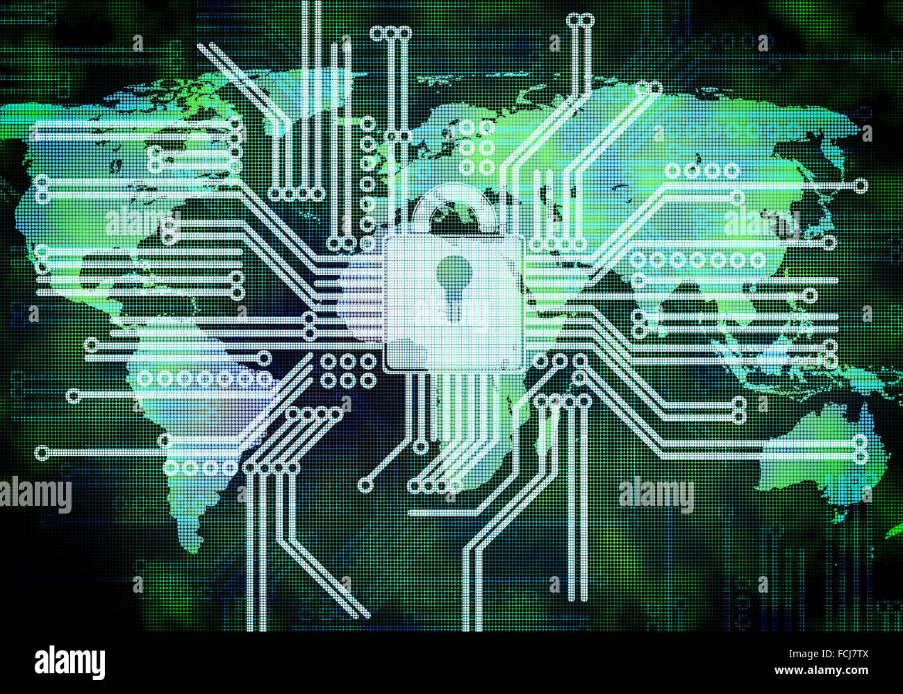 Conceptual digital image of lock on circuit background Stock Photo - Alamy