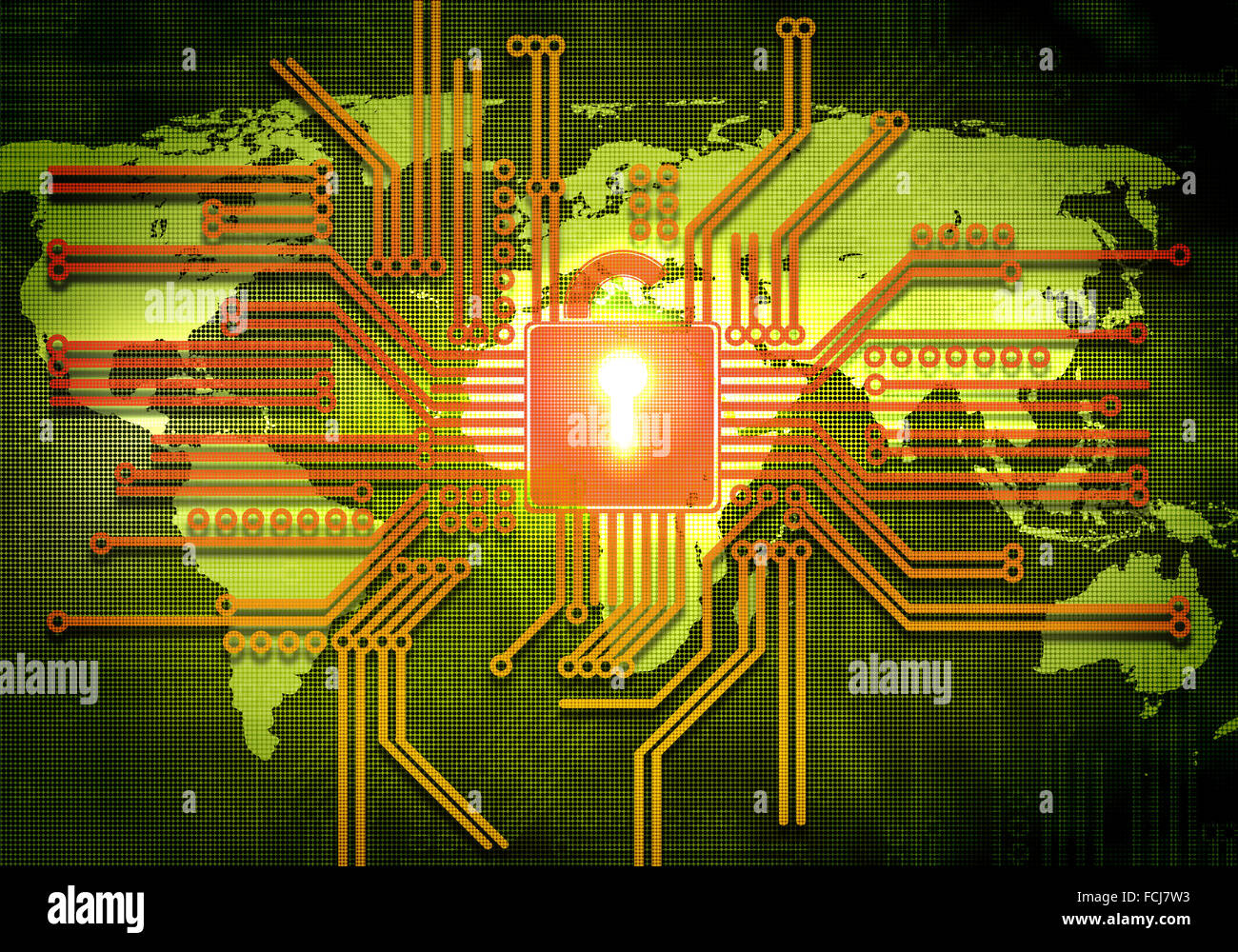 Conceptual digital image of lock on circuit background Stock Photo - Alamy