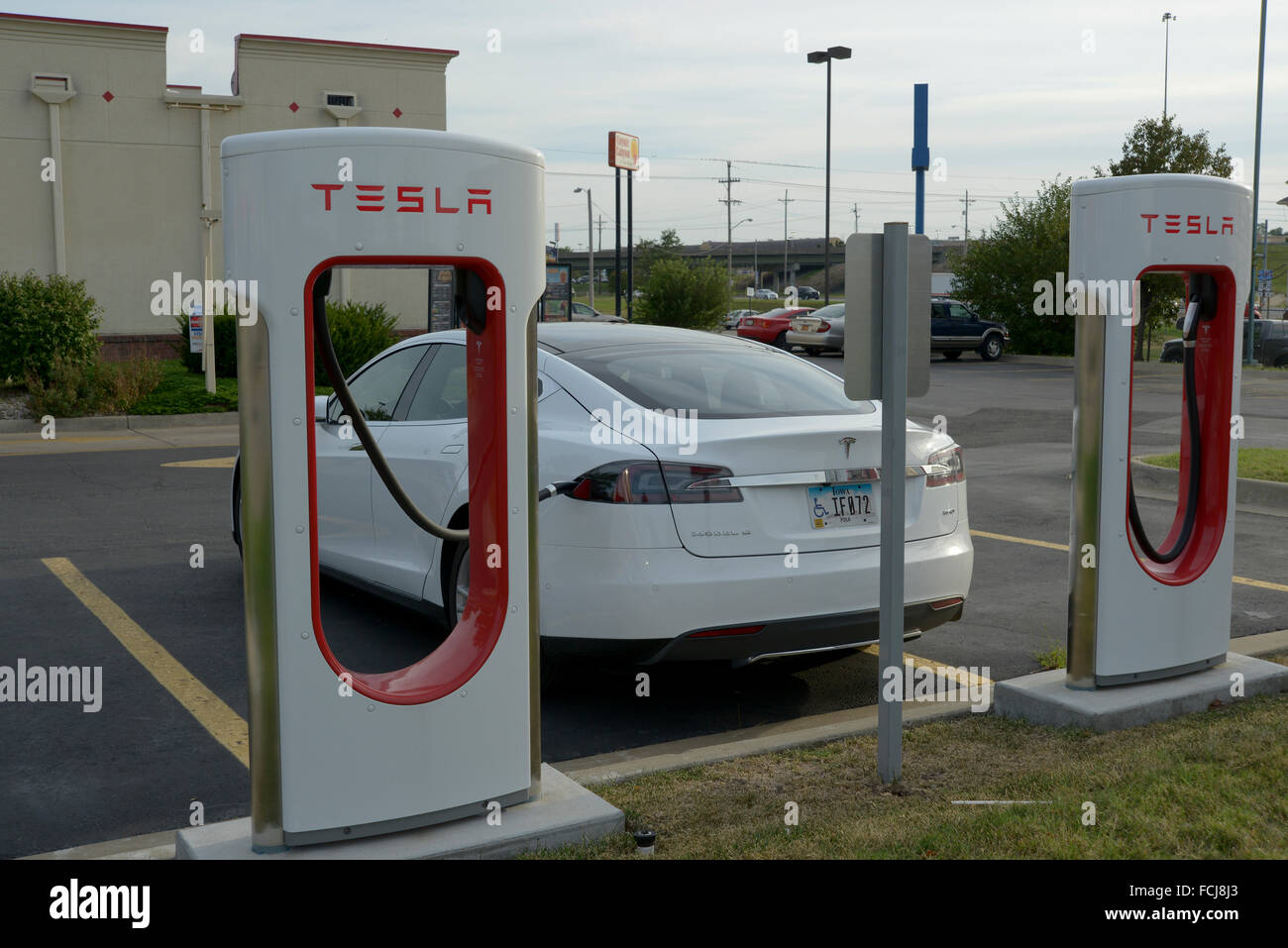 Topeka, Kansas, USA, 5th September, 2015 Tesla Model S is plugged in