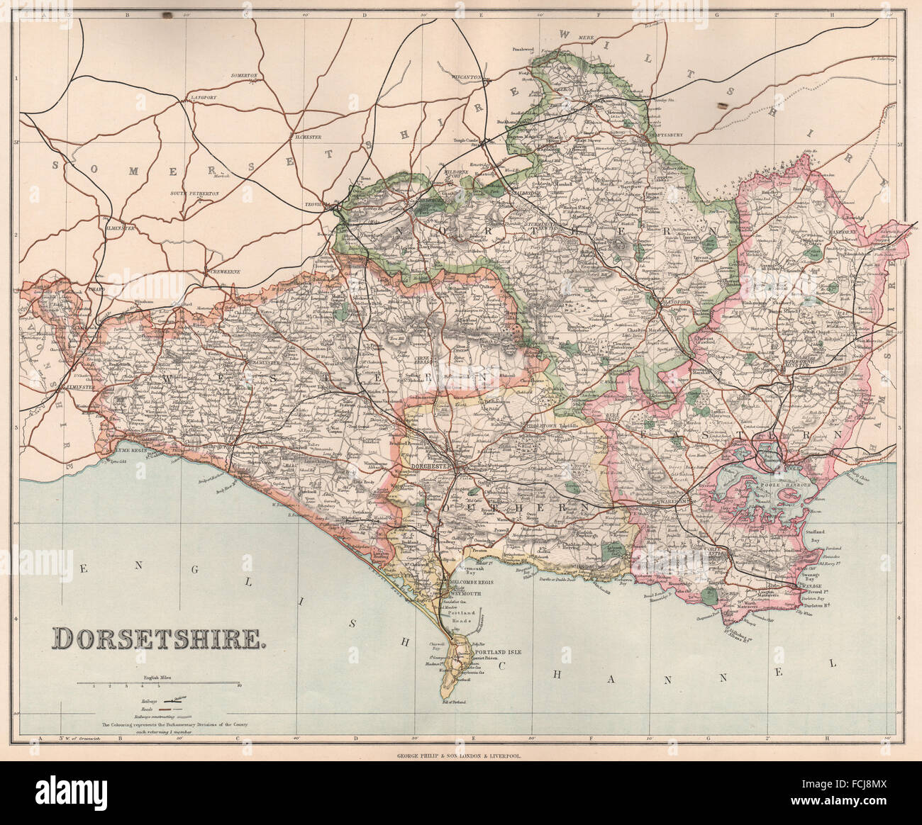 DORSETSHIRE County map. Divisions & parliamentary boroughs. PHILIP