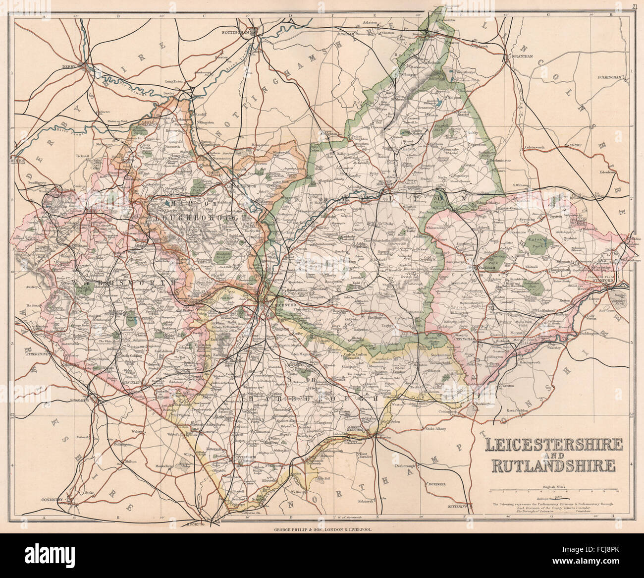 LEICESTERSHIRE & RUTLANDSHIRE: County map. Rutland. Constituencies. PHILIP 1902 Stock Photo