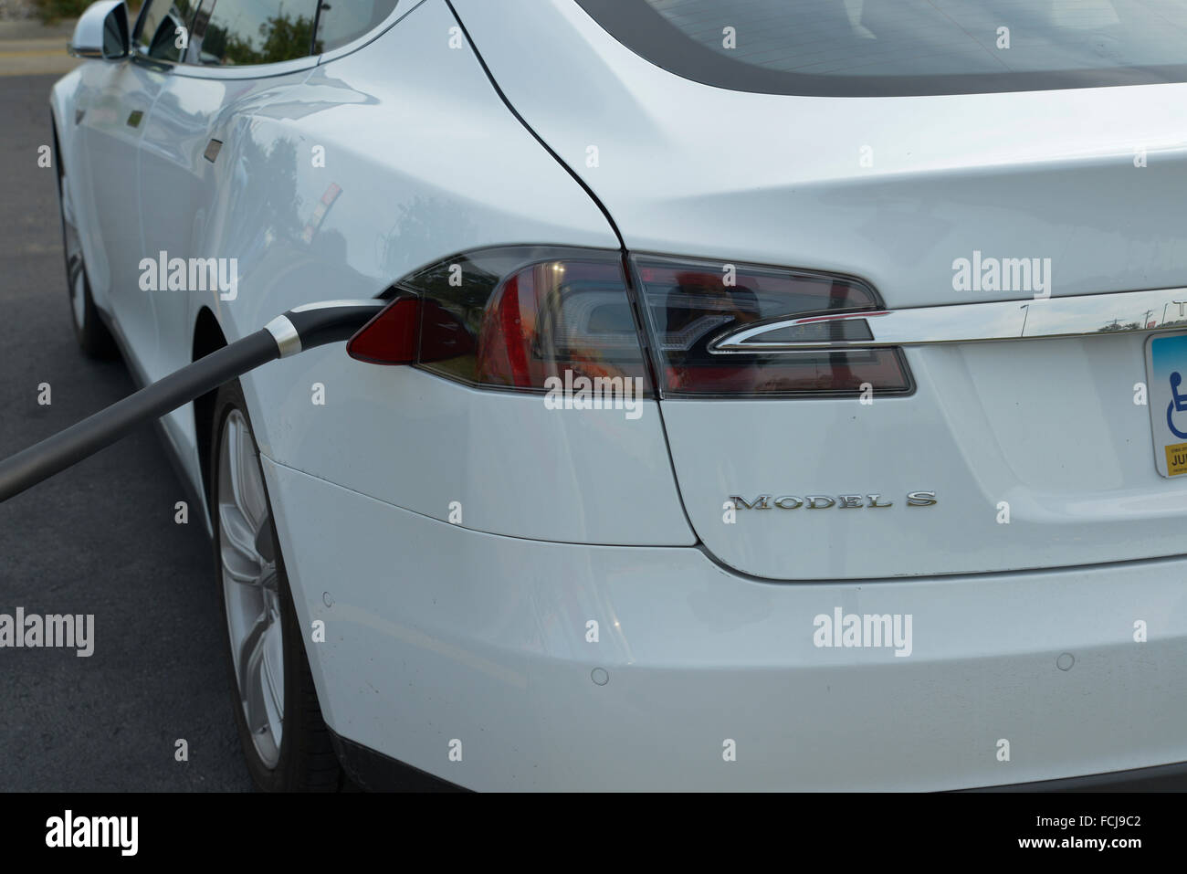 Topeka, Kansas, USA, 5th September, 2015 Tesla Model S is plugged in